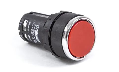 Кнопка MB, красная, без фиксации, плоская, 1NO, 3A 230V AC15, 22mm, IP50