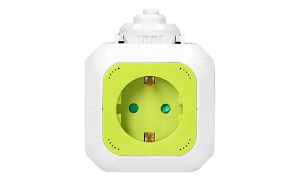 Удлинитель куб, 2хUSB 5V 2,1A + 4x2P+E, со шторками, нем. стандарт, с возможностью накладного монтажа, кабель 1,4м, лимонно-белый