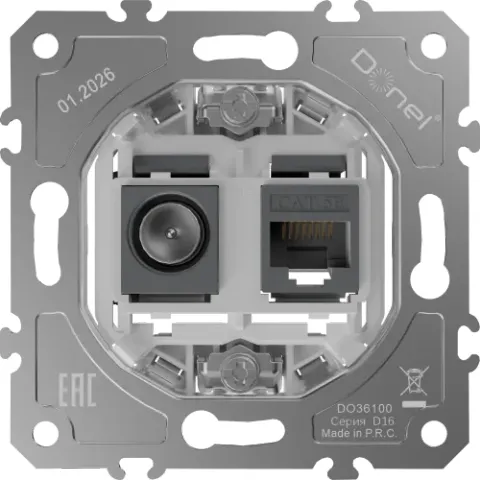 Механизм розетки RJ45/TV cat.5, ClassE-8/0-2400 МГц, серия D16