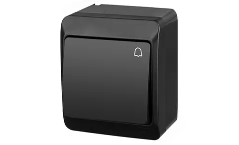HERMES - Выключатель кнопочный с пиктограммой "звонок", 10A/250V, IP44, черный
