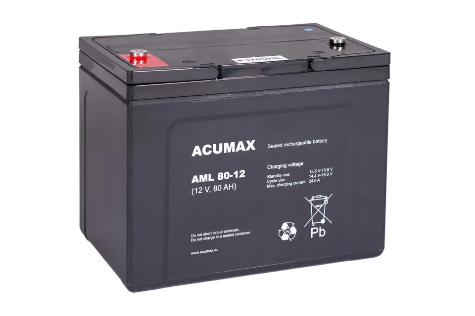 Батарея аккумуляторная Acumax AML80-12, 12V/80Ah, 208(211)x259x168 HxLxW, 23.8kg, 10-12лет