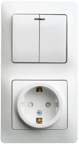 Блок Systeme Electric Glossa, : розетка с з/к, с шт + 2кл. выкл. с подсветкой бел
