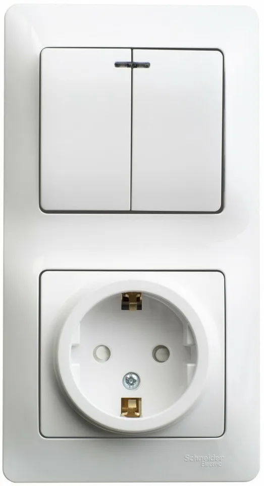 Блок Systeme Electric Glossa, : розетка с з/к, с шт + 2кл. выкл. с подсветкой бел