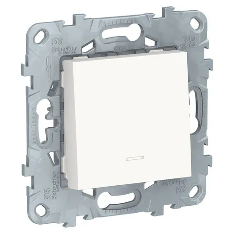 Выключатель Schneider Electric Unica, NEW 1-клавишный, кнопочный, с подсветкой, схема 1а, 10A белый