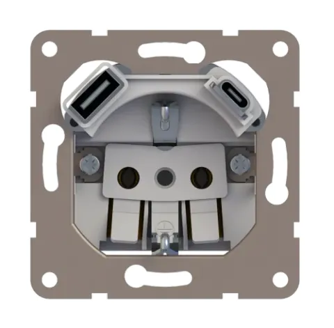 Механизм розетки Schuko 16А 250 В~ с зарядным устройством USB A+C, 5V/4A, мощность 20W, серия DA