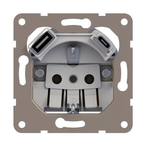 Механизм розетки Schuko 16А 250 В~ с зарядным устройством USB A+C, 5V/4A, мощность 20W, серия DA