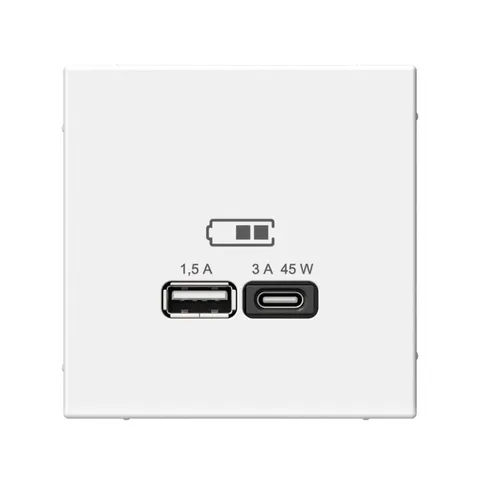 USB-розетка Systeme Electric ArtGallery, USB розетка A + тип-C 45Вт высокоскор. заряд. QC, PD, механизм, белый
