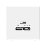 USB-розетка Systeme Electric ArtGallery, USB розетка A + тип-C 45Вт высокоскор. заряд. QC, PD, механизм, белый