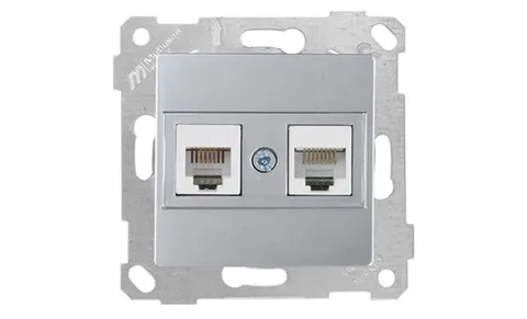 Rita - Розетка телефонная RJ-12+RJ-45 кат.5е, нерж. сталь