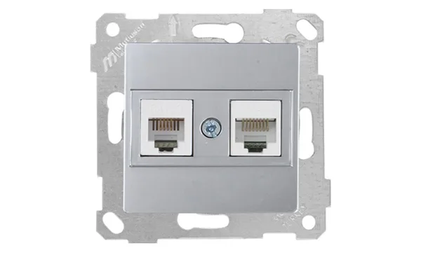 Rita - Розетка телефонная RJ-12+RJ-45 кат.5е, нерж. сталь