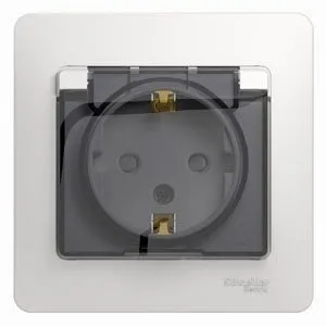 Розетка Systeme Electric Glossa, с заземлением со шторками с крышкой, 16А, IP44, в сборе, белый