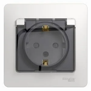 Розетка Systeme Electric Glossa, с заземлением со шторками с крышкой, 16А, IP44, в сборе, белый