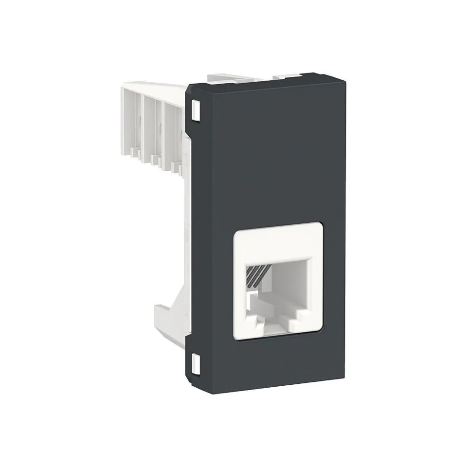 Розетка телефонная Schneider Electric Unica, MODULAR, RJ12, одиночная, 1 модуль, антрацит