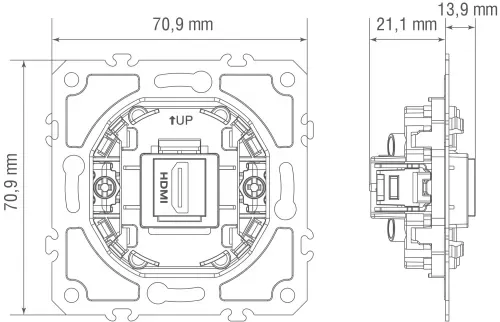 Механизм HDMI 2.0a, разъем Type A 180° 4K Full HD @ 60 Hz 3D, HDR, серия D16