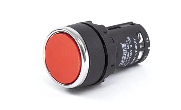 Кнопка MB, красная, без фиксации, плоская, 1NO, 3A 230V AC15, 22mm, IP50