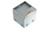 Лючок UDHOME2 GV15V универсальный, 4M + 2RJ45, под покрытие до 15мм, для стяжки h=110-135мм, укомплектованный розеткой 2х2P+E, нерж. сталь