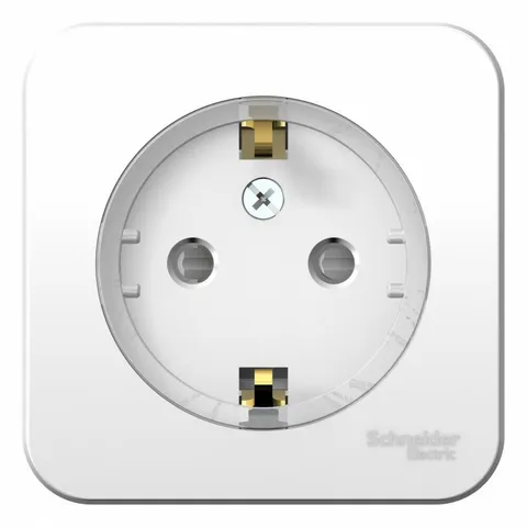 Розетка Systeme Electric Blanca, открытой установки с заземл. со шторками, (компакт) изол. пл 16А, 250В, белый