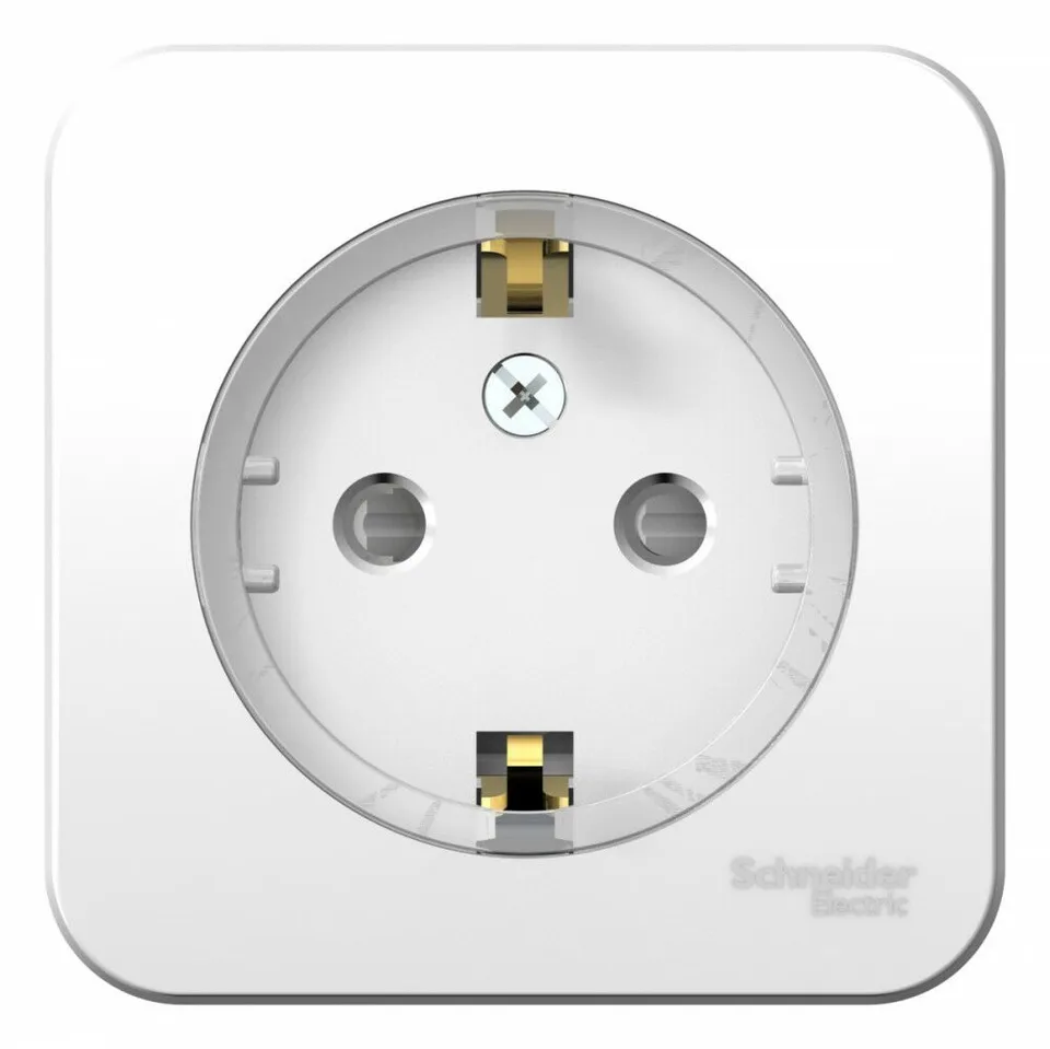 Розетка Systeme Electric Blanca, открытой установки с заземл. со шторками, (компакт) изол. пл 16А, 250В, белый