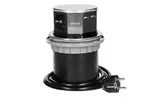 Блок розеточный встраиваемый выдвижной d=100мм, 2хUSB 5V 2,4A + 3x2P+E со шторками, 3680вт, кабель 1,5м, нержавеющая сталь