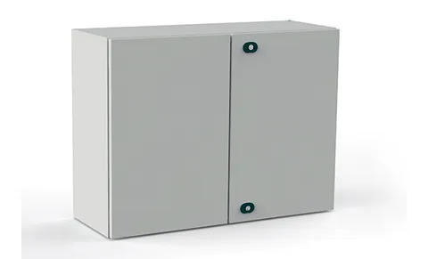 Щит ECOR моноблочный 1200x1200x300мм (ВхШхГ) навесной с монтажной панелью, 2 глухие двери, ригельный замок, 2 пластины кабельного ввода, RAL7035, IP55