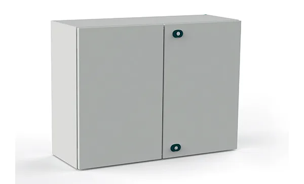 Щит ECOR моноблочный 1200x1000x300мм (ВхШхГ) навесной с монтажной панелью, 2 глухие двери, ригельный замок, 2 пластины кабельного ввода, RAL7035, IP55
