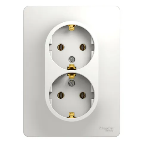 Розетка Systeme Electric Glossa, двойная с заземлением, 16А, в сборе, белый